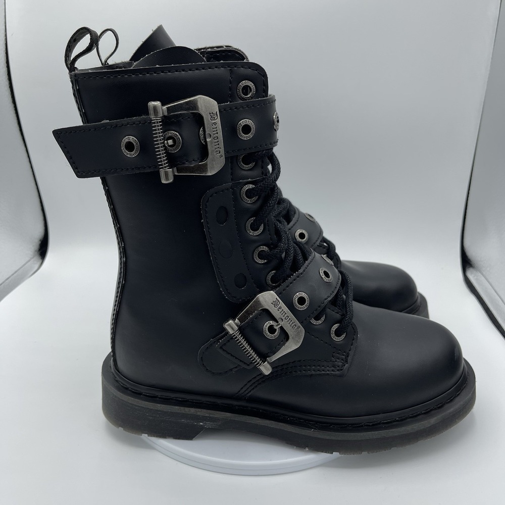 DEMONIA Bolt 250 Goth Combat Biker Ankle Boots Black Matte Men 6 Women's 8 - Picture 4 of 7